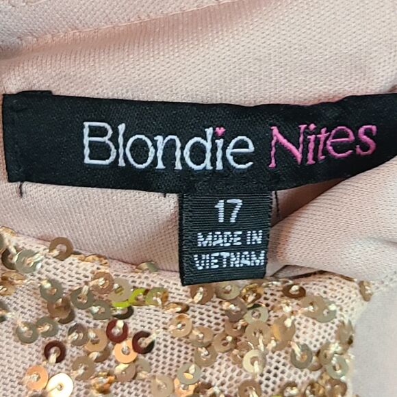 New BLONDIE NITES Jr's (17) Gold Sequined Feather-Trim Sheath Mini Dress $159 - Picture 9 of 12